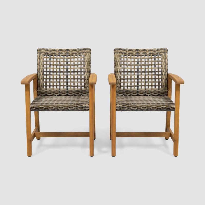 Hampton 2pk Acacia Wood &#38; Wicker Dining Chairs - Natural/Gray - Christopher Knight Home, 1 of 7
