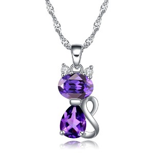 Kitten Cat Pendant Necklace for  Women Purple Cubic Zirconia Ginger Lyne Collection - 1 of 4