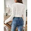 Coolmee Women's Crochet Lightweight Crop Sweaters Boho Long Sleeve Hollow Out Lapel Collar Short Knitwear Tops - 4 of 4