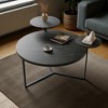 Mshliw Round Coffee Table with Faux Marble Top, Two Display Shelves, Tripod-Style Metal Base, Dining Table, Sofa Table, MDF Construction - 2 of 4