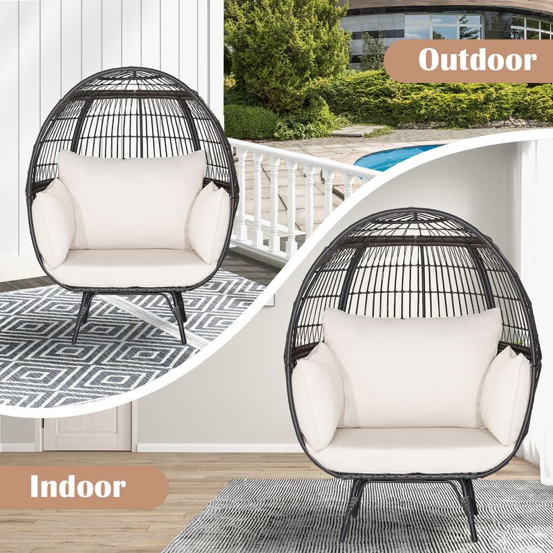 Costway Patio Oversized Rattan Wicker Egg Chair Lounge Basket 4 Cushion Indoor & Outdoor, 5 of 11