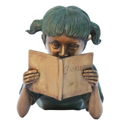 Bronze Girl Reading Statue with Two-Tone Patina Finish
