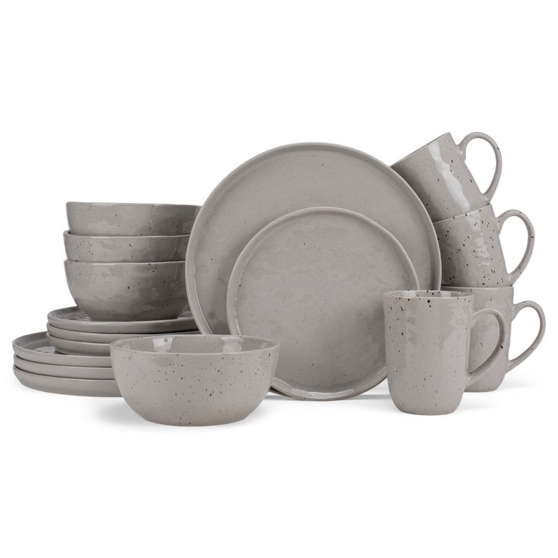 Elanze Designs Shiny Speckled Ceramic Dinnerware 16 Piece Set - Service for 4, Grey, 1 of 6