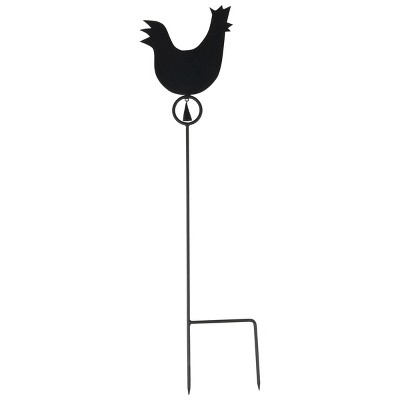 Black Metal Hen Garden Stake with Decorative Bell - Foreside Home & Garden