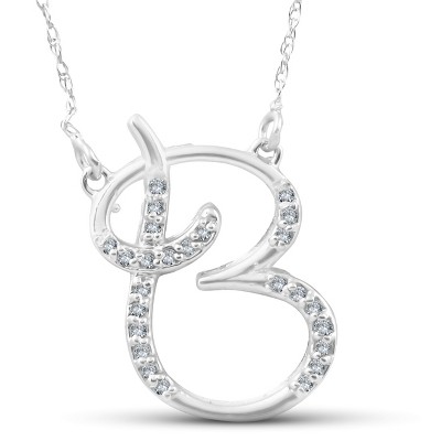 Pompeii3 1/4ct Diamond "B" Initial Pendant 18" Necklace 14K White Gold