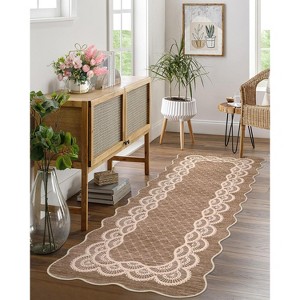 Scalloped Edge Area Rugs Modern Washable Bordered Geometric Soft Rug for Living Room Bedroom - 1 of 4