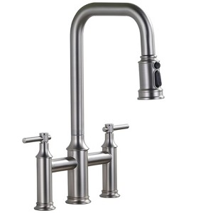 WOWOW Double Handle Bridge Kitchen Faucet with Pull-Down Sprayer - 1 of 4