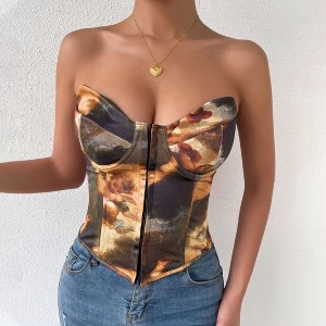 Clearlove Women's Corset Top Sexy Backless Strapless Sweetheart Neck Bustier Boned Bodyshaper Party Crop Top Brown Medium - 1 of 4