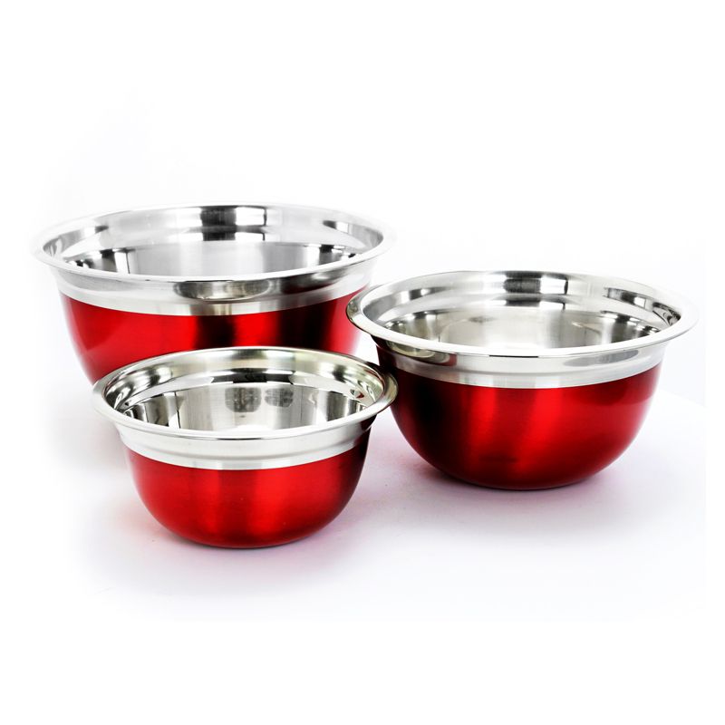 Oster Rosamond 3 Piece Stainless Steel Round Mixing Bowls in Red, 1 of 10