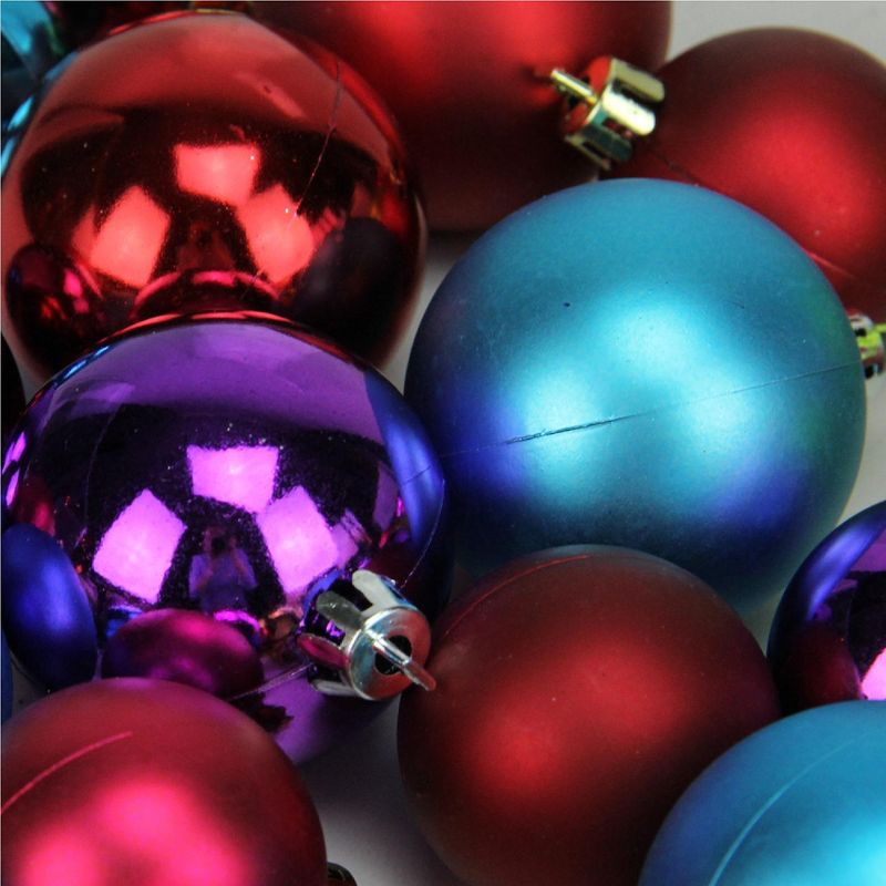 Northlight 50ct Shatterproof Shiny and Matte Christmas Ball Ornament Set 2" - Purple/Green, 2 of 3