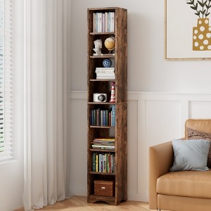 VECELO Tall Narrow Corner Bookcase, Enclosed Free-Standing Storage Cabinet with Open Shelves and Dust-Free Organization, White/Black/Brown - 1 of 4