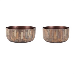 Round Wooden Bowl Planter (Set of 2) - 1 of 3