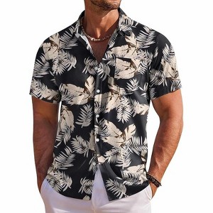COOFANDY Men's Hawaiian Shirt Short Sleeve Floral Button Down Shirts Tropical Holiday Beach Shirts - 1 of 4