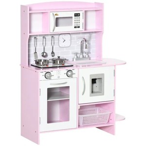 Kids Play Kitchen Set with Realistic Sound Effects, Stove Lights, Water Dispenser and Storage for Toddlers Girls Boys 3-6 Years Old, Pink - 1 of 4