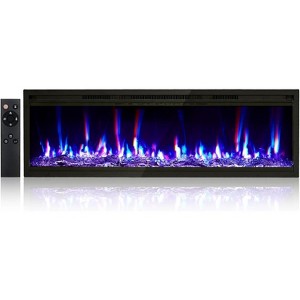 Electric Fireplace Insert, Recessed/Wall-Mounted Linear Heater with Remote & Touch Screen, 750W/1500W, 12 Flame Colors Adjustable Brightness - 1 of 4