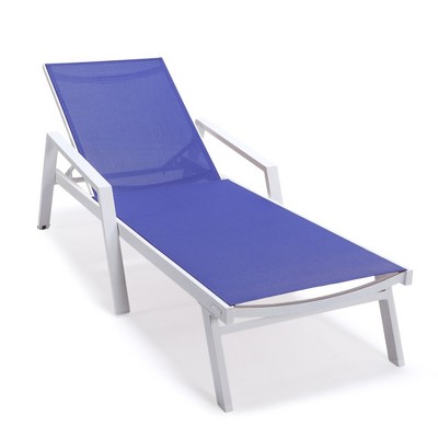 LeisureMod Marlin Patio Sling Chaise Lounge Chair With Arms in White Aluminum