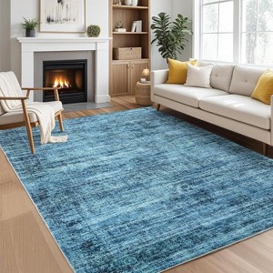 Homhougo 8x10,Runner Rug Soft Vintage Distressed Washable Rug Runners for Hallways Non-Slip Kitchen Runner Low Pile Retro Abstract Blue Multi - 1 of 4