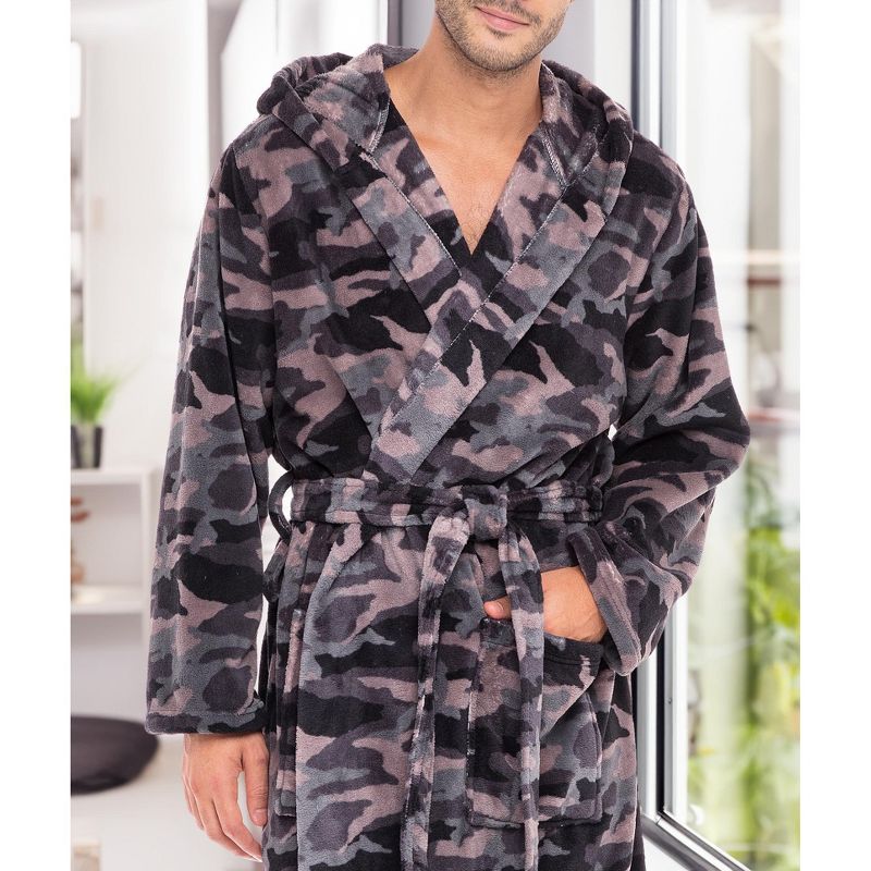Men's Classic Winter Robe, Full Length Hooded Bathrobe, Cozy Plush Fleece, 6 of 9