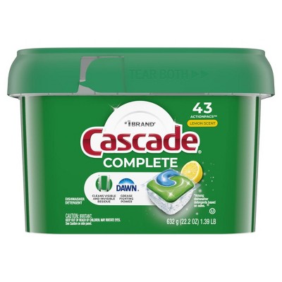 Cascade Complete Dishwasher Pods, Dishwasher Detergent, Dish Detergent Tabs Tablets, Lemon, 43 Count