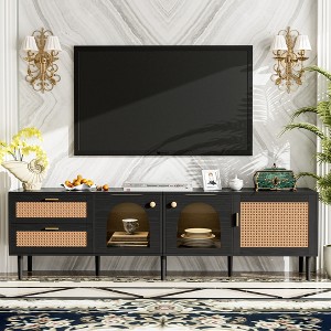 Clihome Rattan TV Stand, Rattan-inspired Media Console Table for TVs up to 80'', LED Light Entertainment Center, TV cabinet for Living Room - 1 of 4