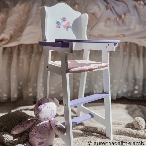 Olivia's Little World Wooden Baby Doll High Chair with Cushion, White/Purple - 1 of 4