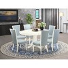 HomeStock Dinette set of 6 kitchen dining chairs with Linen Fabric Baby Blue color and a  18" butterfly leaf oval dining room table with Linen White - 2 of 4
