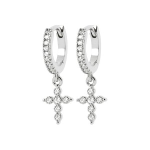 Saint Roman Sterling Silver Hoop Earrings with Zirconium Oxide, Rhodium Plated, 0.65" x 0.65" - 1 of 3