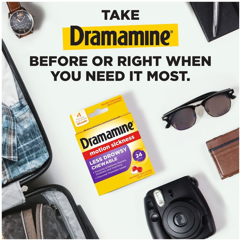 Dramamine All Day Less Drowsy Motion Sickness Relief Chewable Tablets - Raspberry Cream - 12ct, 5 of 9