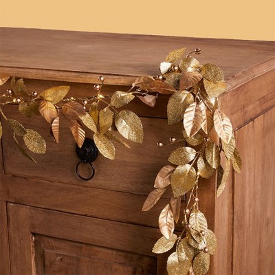 60-Inch Gold Lighted Artificial Fall Garland with LED Lights
