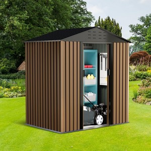 Metal Garden Shed,Outdoor Storage Shed, Outdoor Metal Utility Tool Storage Shed with Door Lock, Waterproof Roofs, for Garden Patio，Brown - 1 of 4