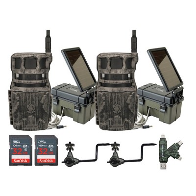 Stealth Cam Revolver 40MP Pro 360 Degree Cellular Trail Camera with Solar Power Pack Mount Stick 32GB Memory Cards and Card Reader (2 Pack)
