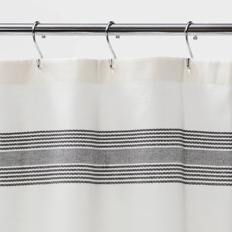 Striped Fringe Shower Curtain Off-White - Threshold&#8482;, 4 of 12