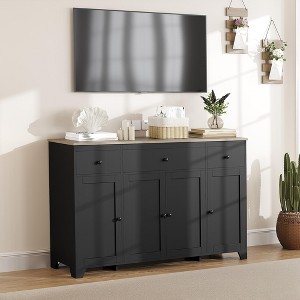55" Sideboard Buffet Cabinet with Storage, Minimalist Kitchen Storage Cabinet with Adjustable Shelf 3 Drawers & 4 Doors for Dining Living Room- White - 1 of 4