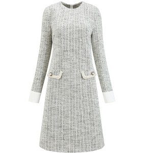 INSPIRE CHIC Women's Tweed Round Neck Formal Work Long Sleeve Sheath Dresses - 1 of 4