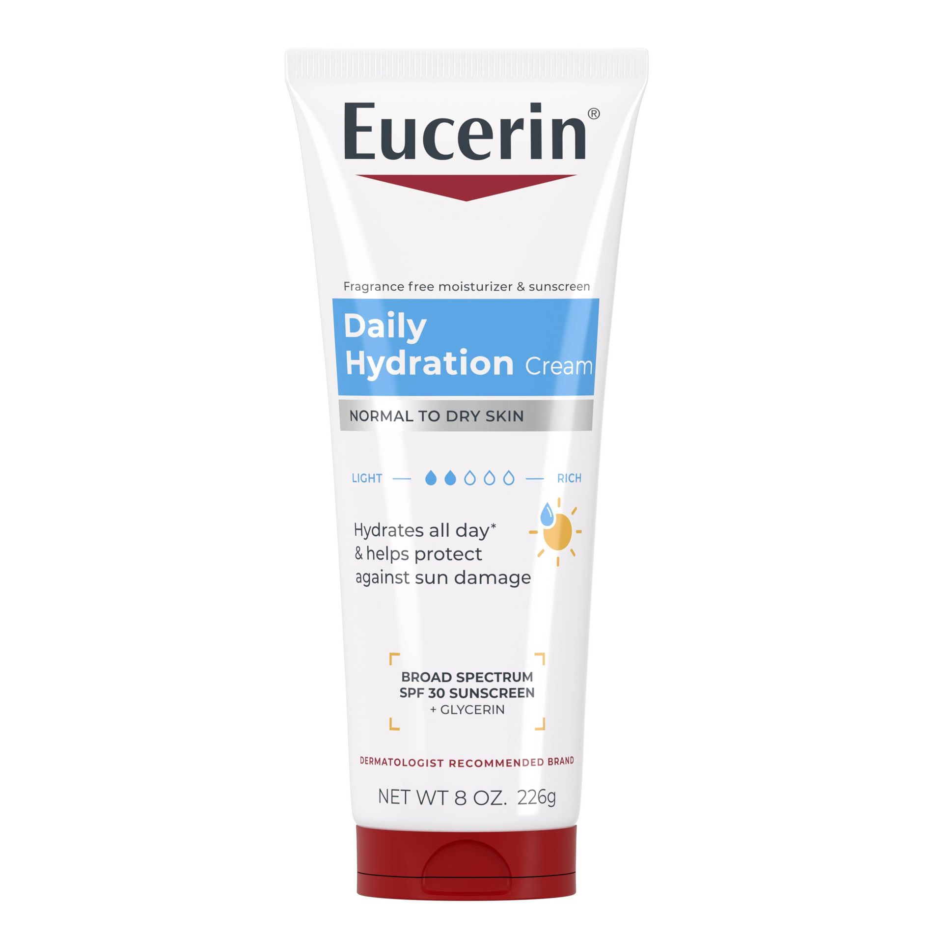 Eucerin Daily Hydration Broad Spectrum SPF 30 Sunscreen Body Cream for Dry Skin Unscented - 8oz