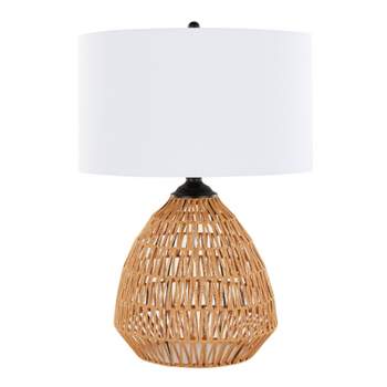 LumiSource Congo 29" Contemporary Rattan Table Lamp Natural Rope Rattan Matte Black Metal and White Linen Shade from Grandview Gallery