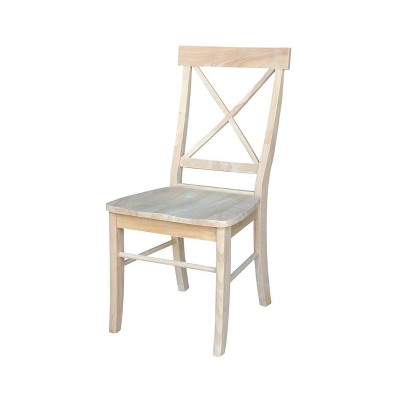 Set of 2 White Cross Back Solid Wood Dining Chairs