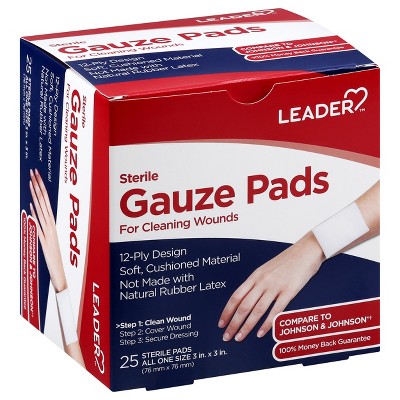 Leader Sterile All One Size Gauze Pads 75mm x 75mm 25 ea