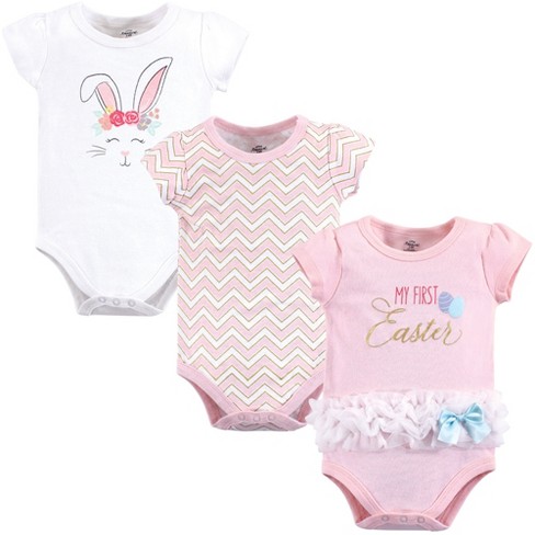 Hudson Baby Cotton Bodysuits, Girl First Valentine Easter - Hudson