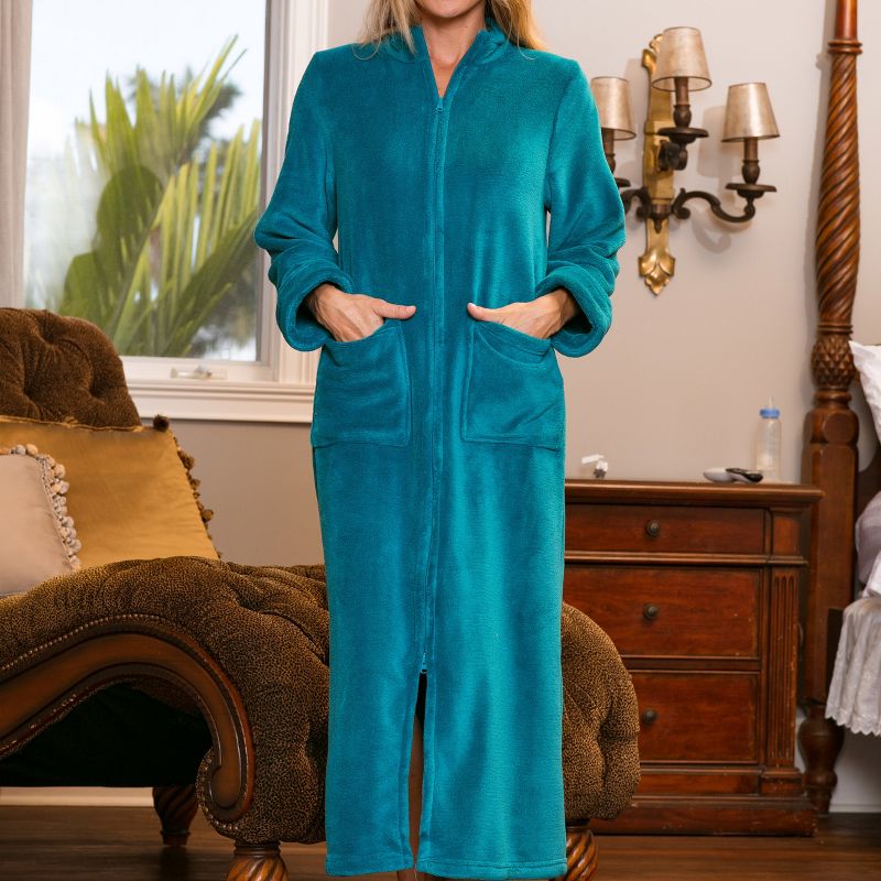 ADR Women's Zip Up Fleece Robe, Soft Warm Plush Zipper Bathrobe, 2 of 8