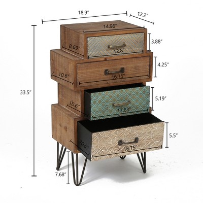 Mid-Century Brown 4-Drawer Wood Accent Chest with Metal Legs