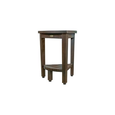 Compact Woodland Brown Teak Corner Shower Bench with Shelf