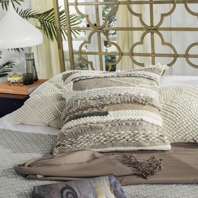 Demna Beige and Gray Wool Bohemian Throw Pillow