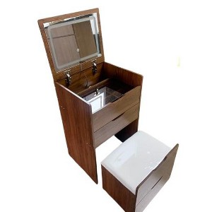 (Walnut) 3 in 1 dressing table with flip mirror and visible glass tabletop with 3 drawers and upholstered tools, bedroom dressing table - 1 of 4