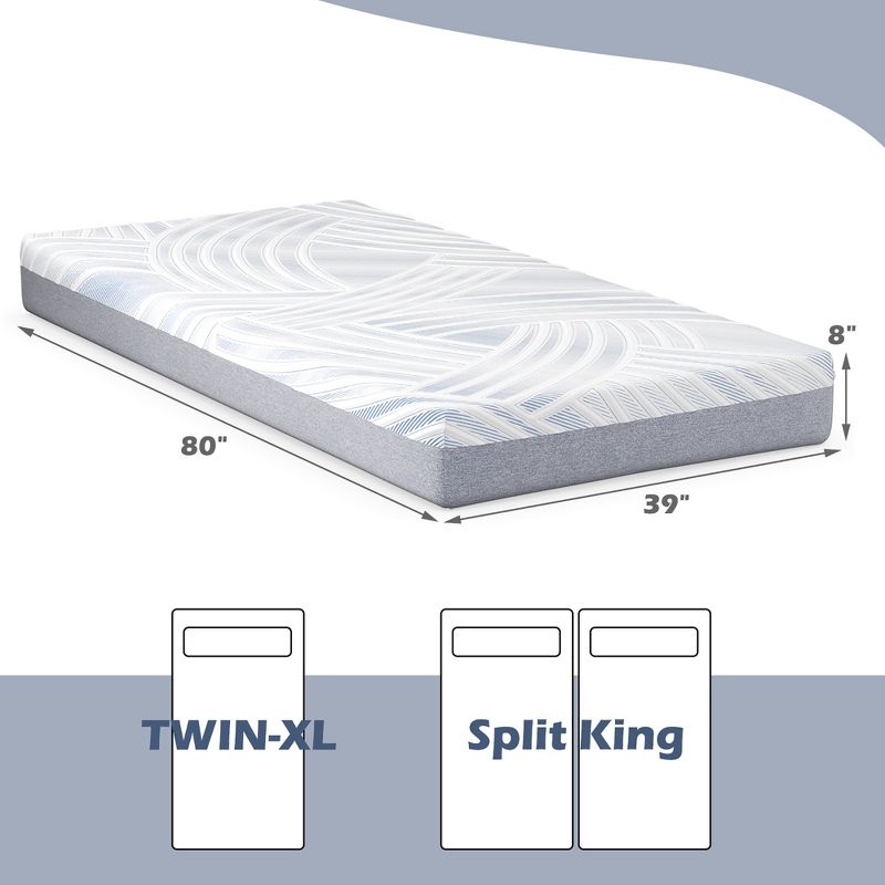 Costway Twin XL Cooling Adjustable Bed Memory Foam Mattress w/ 32% Ice Silk Cover, 3 of 11