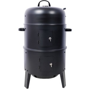Okak 16IN Steel Charcoal Smoker, Heavy Duty Round Charcoal Grills with Thermometer, Bbq Grill for Outdoor Cooking, Picnics, Black - 1 of 4