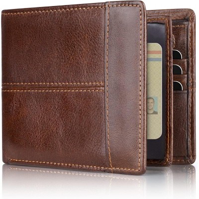 Paaaawaters Leather Wallet for Mens Genuine Leather RFID Blocking Bifold Wallets with 1 ID Window 15 Card Slots