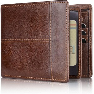 Paaaawaters Leather Wallet for Mens Genuine Leather RFID Blocking Bifold Wallets with 1 ID Window 15 Card Slots - 1 of 4