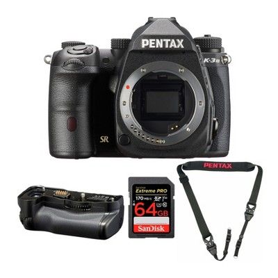 Pentax K-3 Mark III Camera Body (Black) with Battery Grip and 64GB SD card