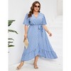 Plus Size dress Women's Plus Size Floral Summer Dress Casual Wrap V Neck A Line Ruffle Belted Dress - 3 of 4